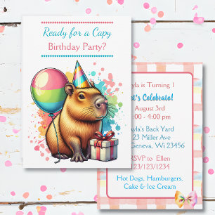 Invitation Sweet Pink Capybara fête d'anniversaire de la fill