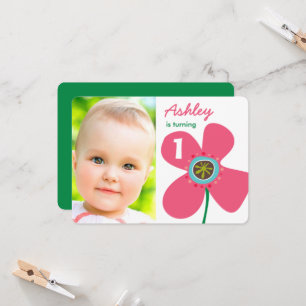 Invitation Sweet Pink Daisy Pop Chic Photo Girl 1er anniversa