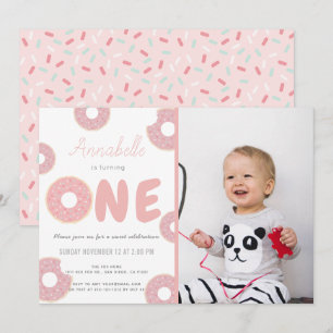 Invitation Sweet Pink Donut Girl Photo 1er anniversaire