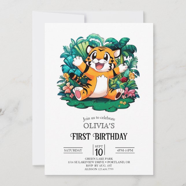 Invitation Sweet Pretty Tiger 1er Anniversaire numérique (Devant)
