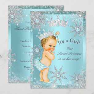 Invitation Sweet Princess Baby shower fille Turquoise Blonde