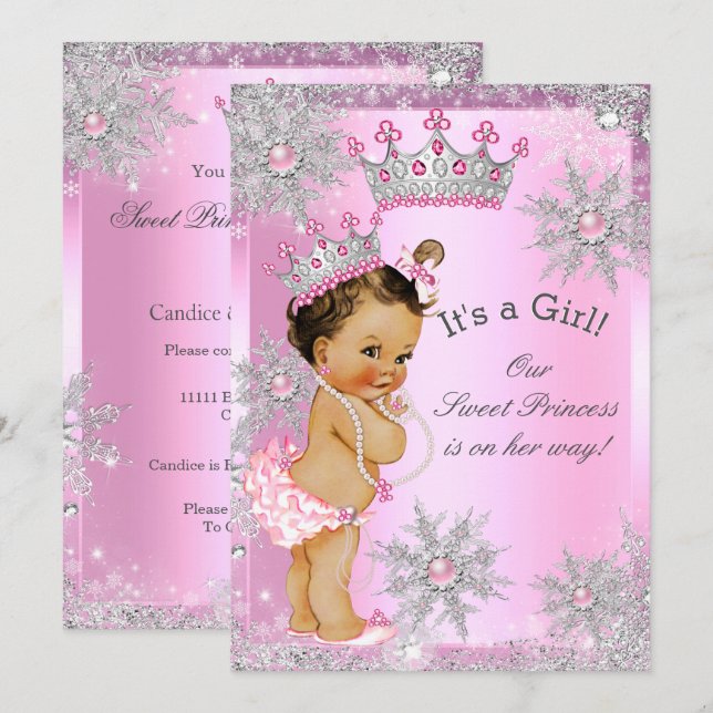 Invitation Sweet Princess Baby shower Wonderland rose (Devant / Derrière)