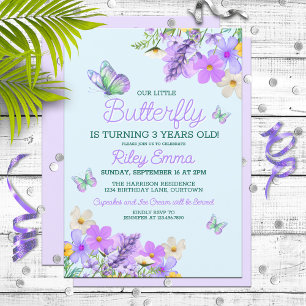 Invitation Sweet Purple Butterfly Thème Fille d'anniversaire
