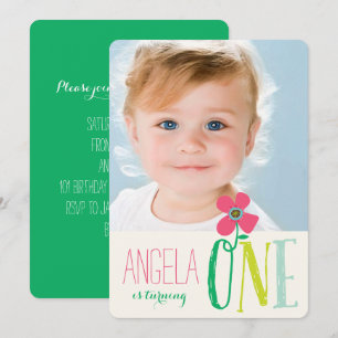 Invitation Sweet Rose Daisy Pop Chic Girl 1er Anniversaire Ph