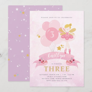 Invitation Sweet Rose & Or Ballerina Fairy Anniversaire