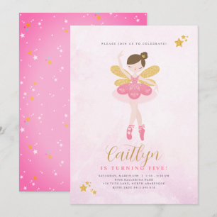 Invitation Sweet Rose & Or Ballerina Fairy Anniversaire