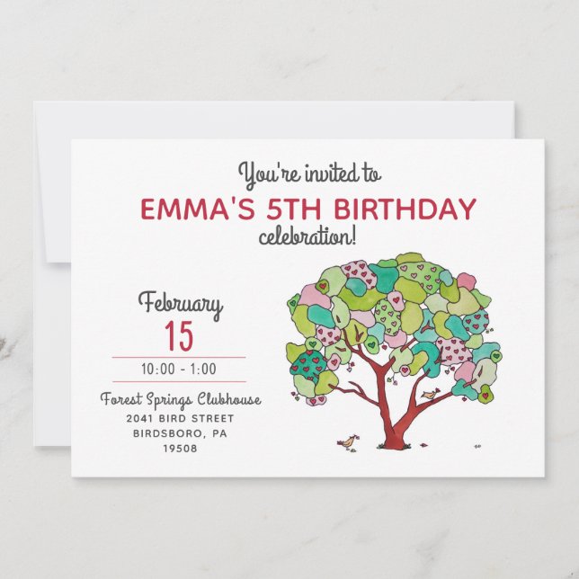 Invitation Sweet rose Valentine Coeurs Arbre Fille Anniversai (Devant)