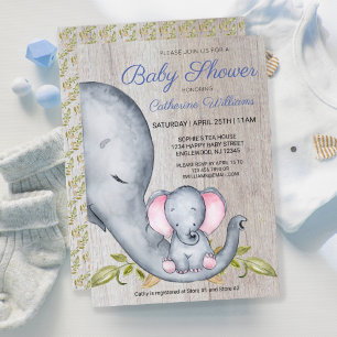 Invitation Sweet Rustic Elephant Baby shower bleu garçon