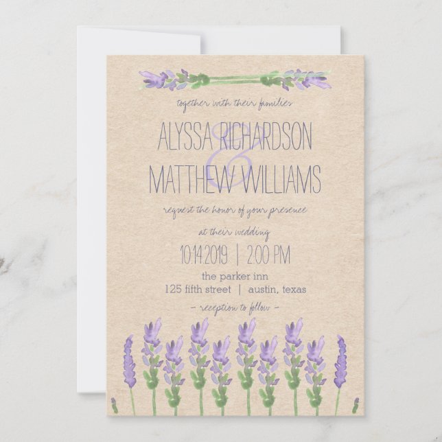 Invitation Sweet Rustique violet lavande sur Kraft Look Maria (Devant)
