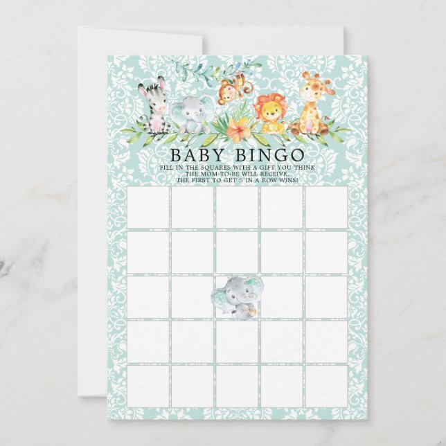 Invitation Sweet Safari Animaux BINGO Baby shower Jeu (Devant)