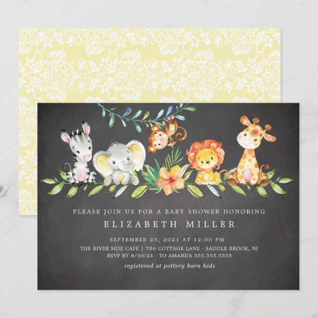 Invitation Sweet Safari Animaux Neutre Invitatiatiatio Baby s (Devant / Derrière)