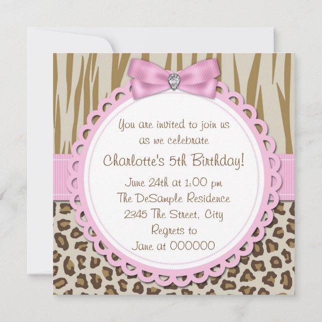 Invitation Sweet Safari Girls 5e anniversaire (Dos)