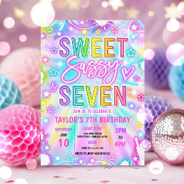 Invitation Sweet Sassy Et Sept Neon Glow 7e fête d'anniversai