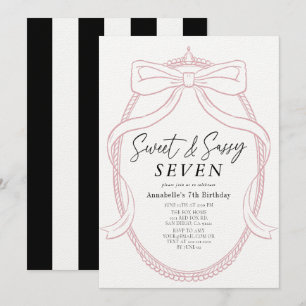 Invitation Sweet & Sassy Rose Tiara & Bow Girl Anniversaire