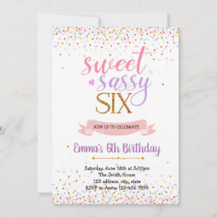 Invitation Sweet sassy six anniversaire thème de fête invitat
