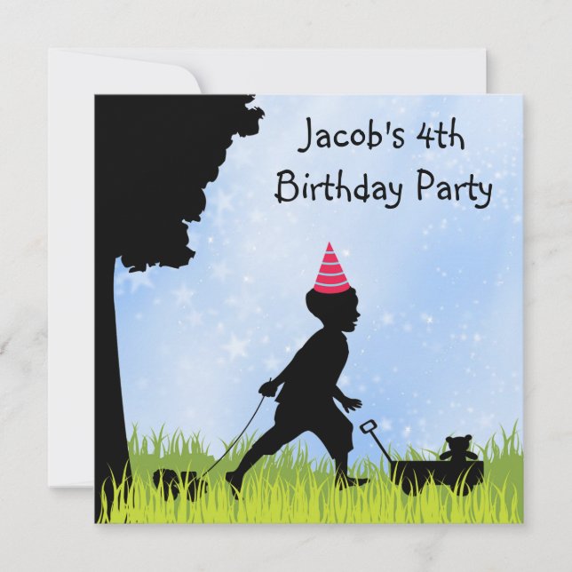 Invitation Sweet Silhouette Boys 4e fête d'anniversaire (Devant)