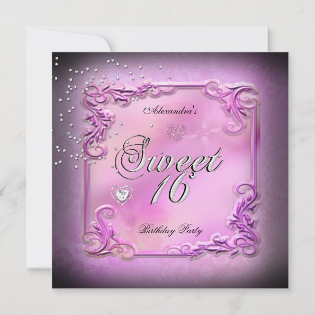 Invitation Sweet sixteen 16 16ème Parti Pretty Pink (Devant)