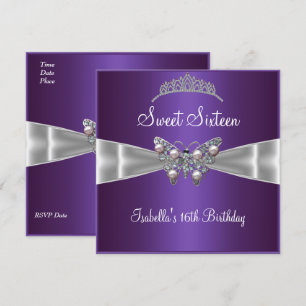 Invitation Sweet sixteen 16 Anniversaire Argent Bow pourpre T
