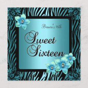 Invitation Sweet sixteen 16 Anniversaire bleu Fleur noir Arge