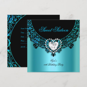 Invitation Sweet sixteen 16 Anniversaire de fête Aqua Blue Tu