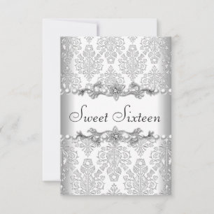 Invitation Sweet Sixteen 16 Anniversaire Fête Argent Blanc Pe
