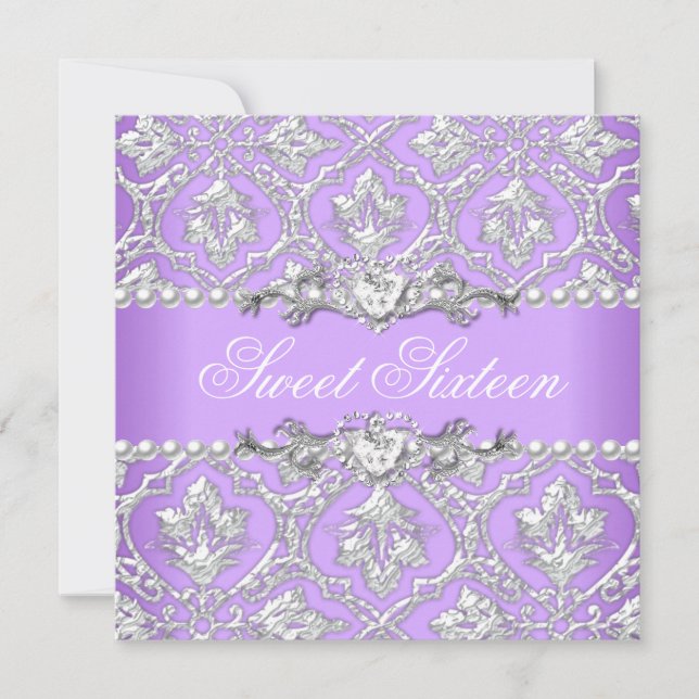 Invitation Sweet sixteen 16 Anniversaire Fête Damask Lilac (Devant)