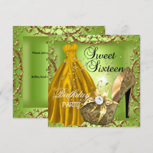 Invitation Sweet sixteen 16 Anniversaire Fête Lime Robe d'or