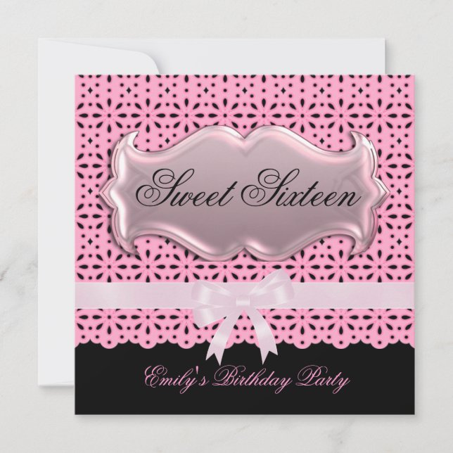 Invitation Sweet sixteen 16 Anniversaire Fête Rose dentelle N (Devant)