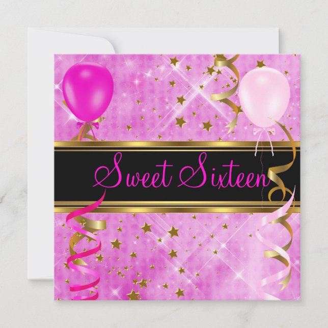 Invitation Sweet sixteen 16 Anniversaire Fête Rose Étoiles 3 (Devant)