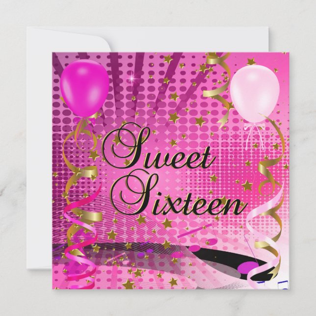 Invitation Sweet sixteen 16 Anniversaire Fête Rose Stars (Devant)