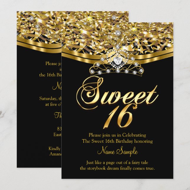 Invitation Sweet sixteen 16 Anniversaire Parties scintillant  (Devant / Derrière)