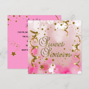 Invitation Sweet sixteen 16 Anniversaire Pink Gold Stars
