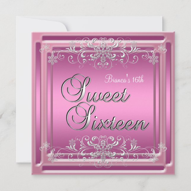 Invitation Sweet sixteen 16 Anniversaire Rose Ado fille (Devant)