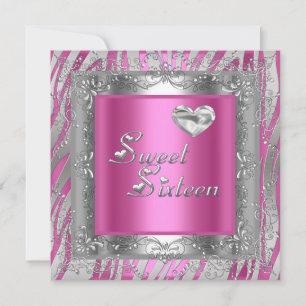 Invitation Sweet sixteen 16 Anniversaire Rose Coeurs d'argent