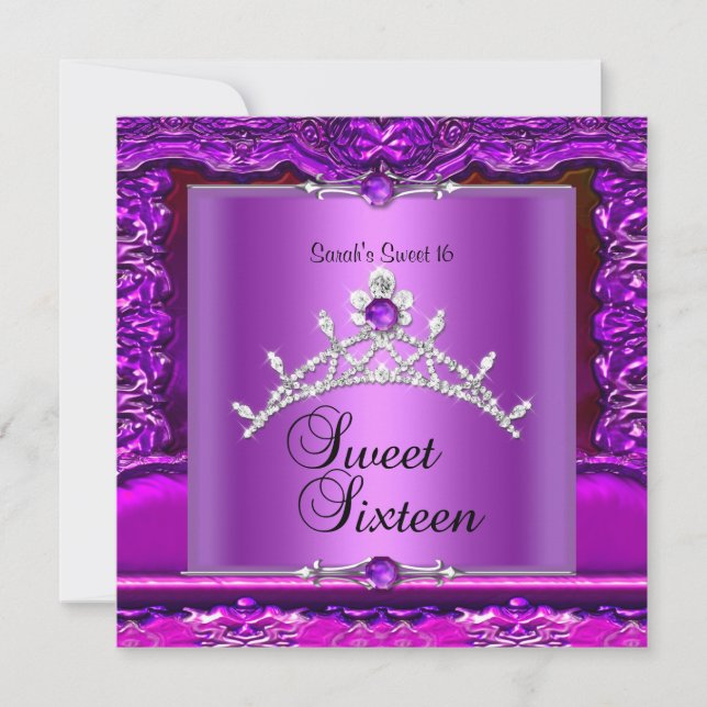 Invitation Sweet sixteen 16 Anniversaire rose violet argent T (Devant)