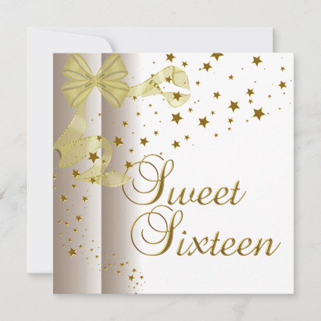 Invitation Sweet sixteen 16 Anniversaire Soirée Gold Stars Bl (Devant)
