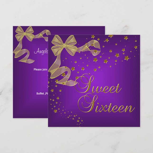 Invitation Sweet sixteen 16 Anniversaire Soirée Gold Stars Vi (Devant / Derrière)