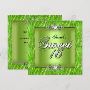Invitation Sweet sixteen 16 Anniversaire Zebra Lime Green