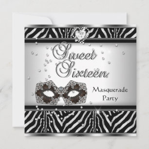 Invitation Sweet sixteen 16 Anniversaire Zebra Masquerade