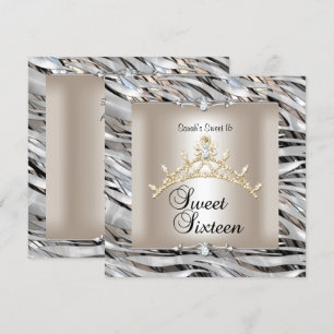 Invitation Sweet sixteen 16 Anniversaire Zebra Silver Black G