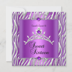 Invitation Sweet Sixteen 16 Anniversaire Zèbre Violet Argent