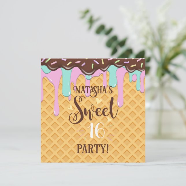 Invitation Sweet sixteen 16 cône de gaufre séché (Debout devant)