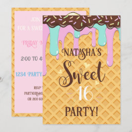 Invitation Sweet sixteen 16 cône de gaufre séché