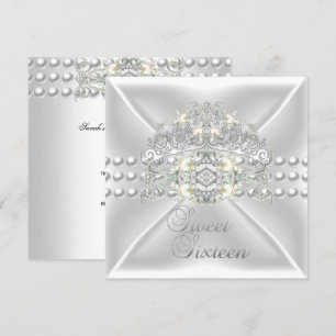 Invitation Sweet Sixteen 16 Diadème Argent Perle Blanche Diam