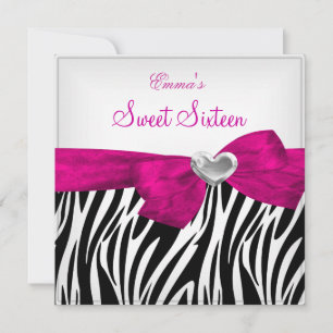 Invitation Sweet Sixteen 16 Fête Argent Rose Noir Léopard 5