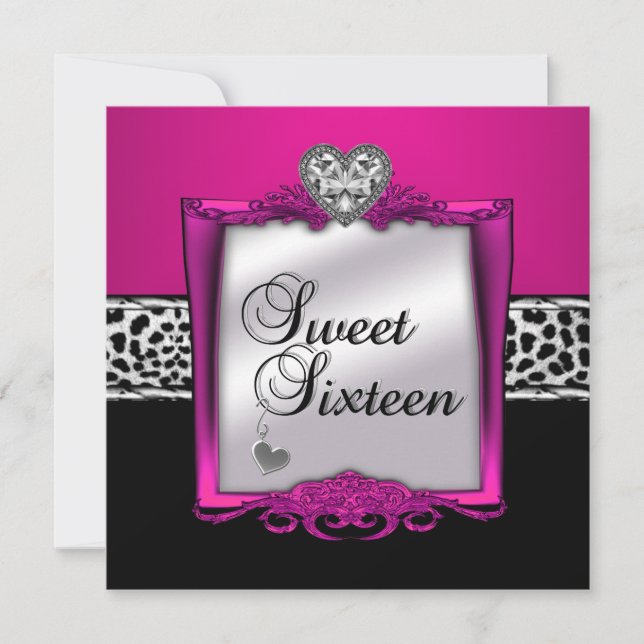 Invitation Sweet sixteen 16 fête d'anniversaire Leopard rose  (Devant)