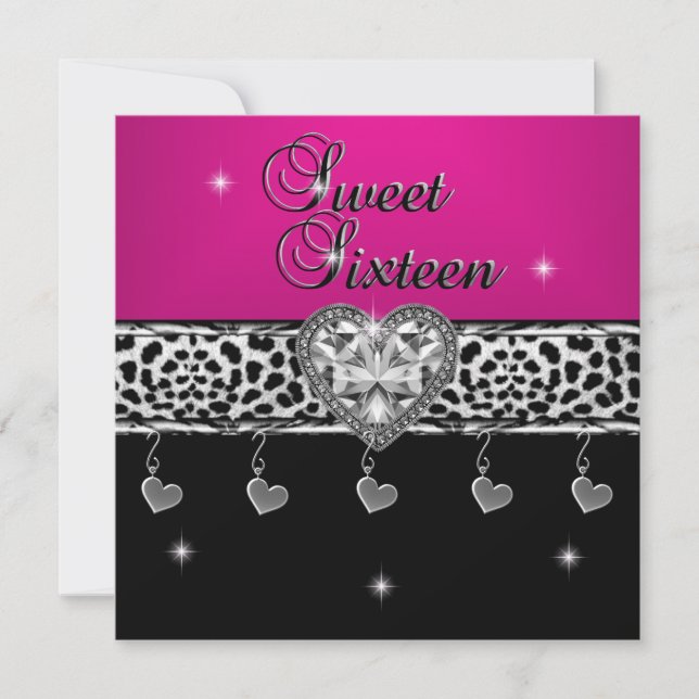 Invitation Sweet sixteen 16 fête d'anniversaire Leopard rose  (Devant)