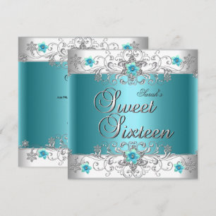 Invitation Sweet Sixteen 16 Fête d'anniversaire Teal Bleu Dia