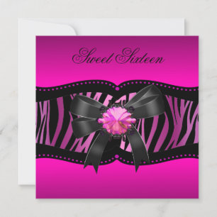Invitation Sweet sixteen 16 fête d'anniversaire Zebra rose No