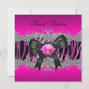 Invitation Sweet sixteen 16 fête d'anniversaire Zebra rose No